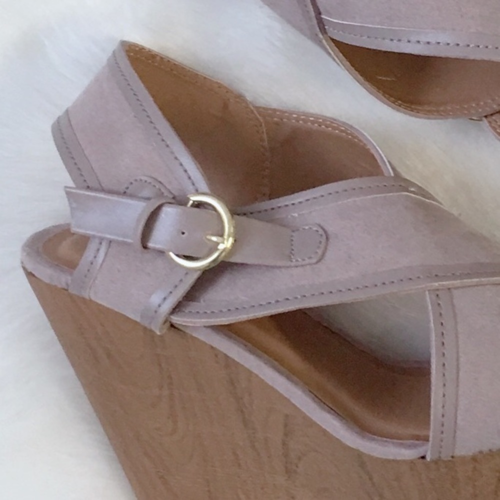 Taupe Criss Cross Wedges - Picture 5 of 7